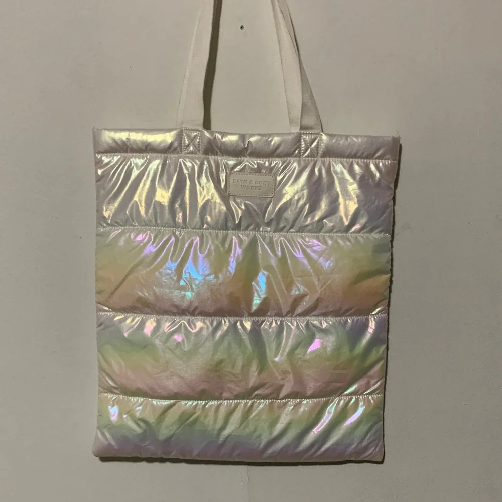 Bath & Body Works White Iridescent Quilted Tote Bag